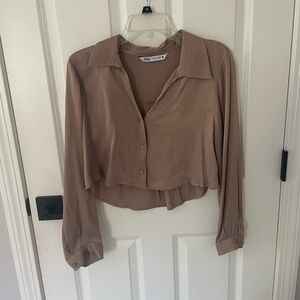Zara brown cropped ish blouse